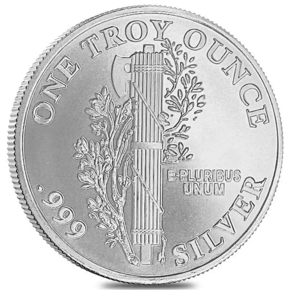 .999 fine 1 Troy ounce silver mercury dime round - Picture 2 of 3